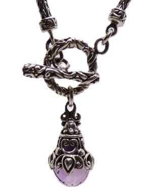 Sterling Silver Amethyst Lariat Necklace – Artisan Balinese Design